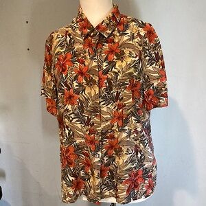 Jennifer L. Women’s Silk Vintage Colorful Tropical Shirt Sleeve Shirt Size L.